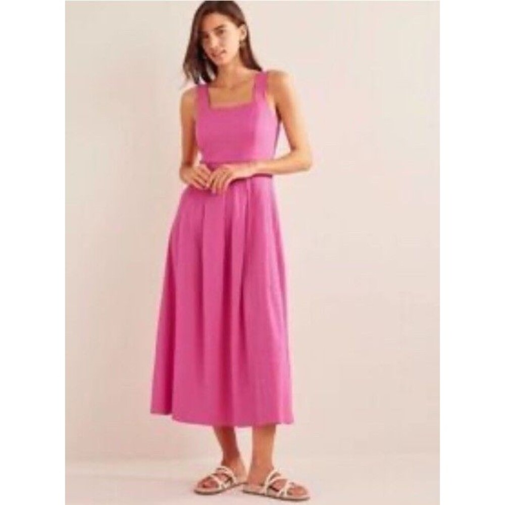 Boden Strappy Seersucker Midi Dress in Festival Pink Size 8R - Picture 2 of 10